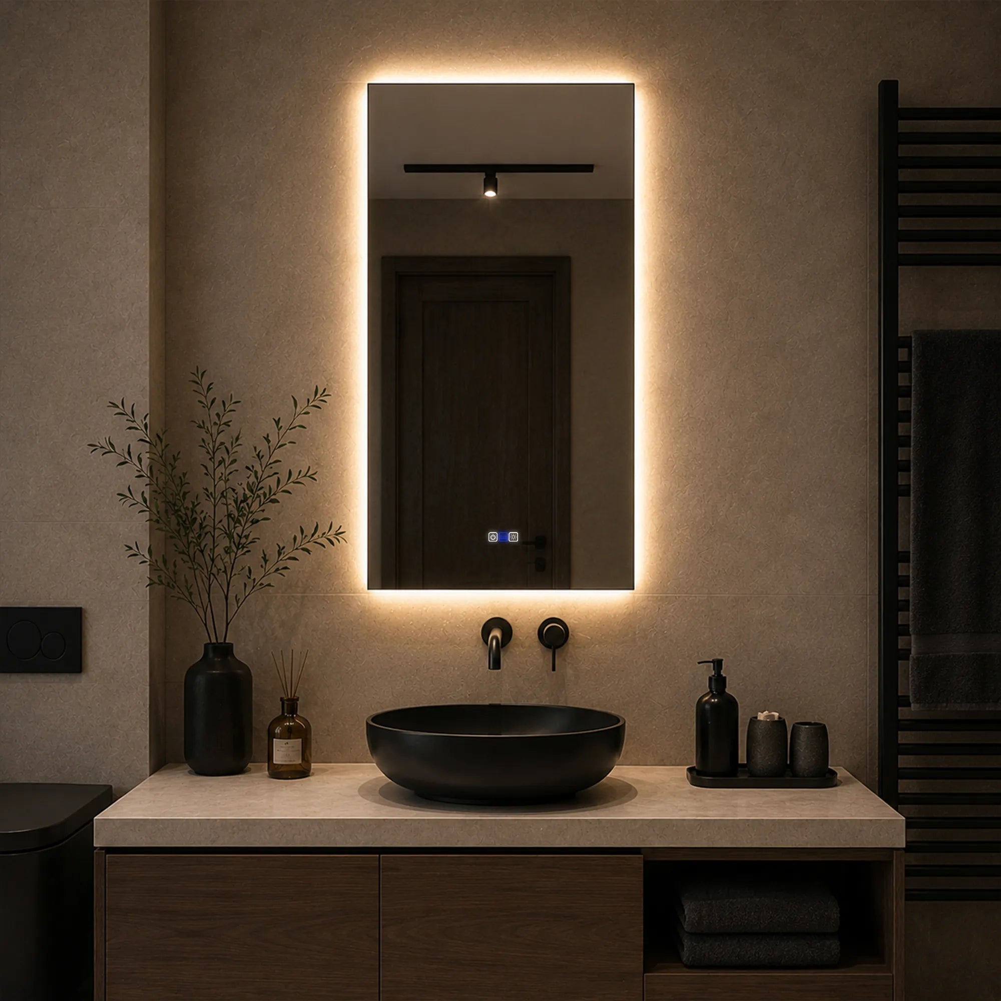 Oglinda LED Verticala 80x90 cm , LED Reglabil 3000K-6000K, Touch, ON/OFF, Dimare, Reglare LED, Functie Dezaburire - Reyze Ambient