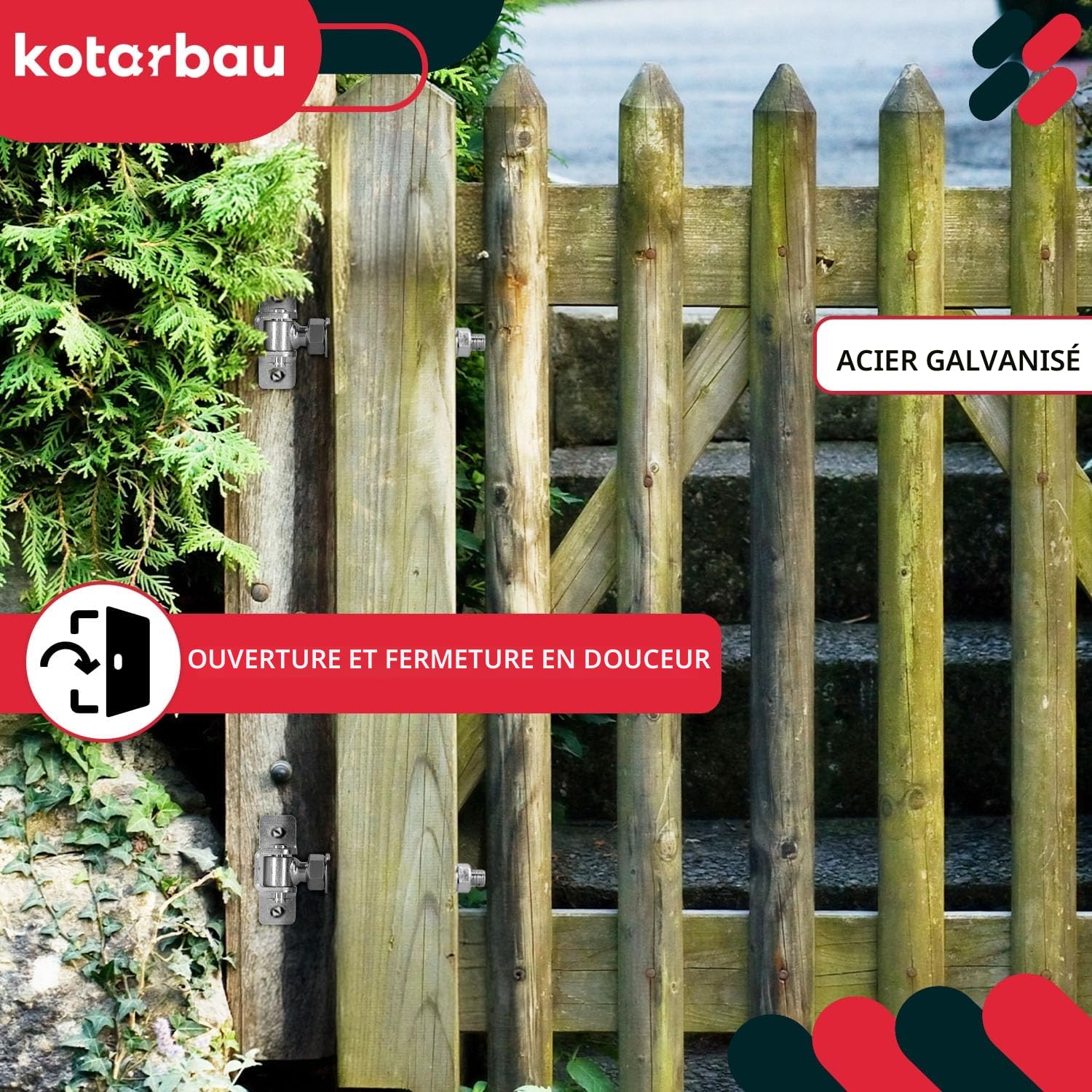 Charniere Portail - Acier - 115 mm M12 - Argenté - Charnière Réglable pour Portillon Extérieur - Gond Portail Lourd - avec Plaque de KOTARBAU - 2