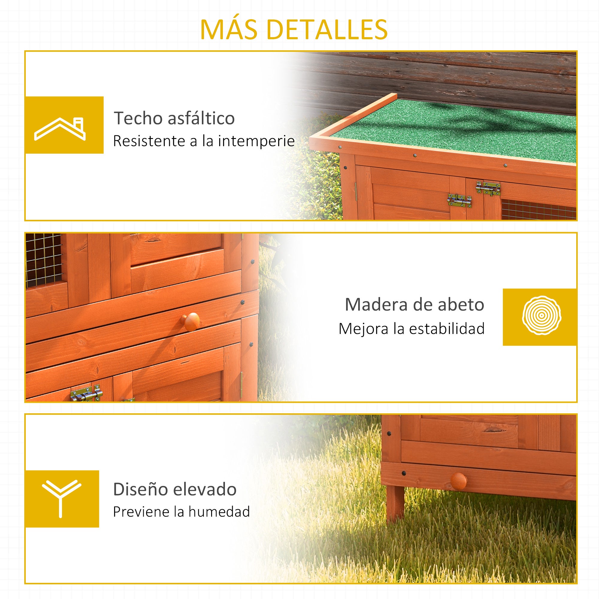 Coelheira de Madeira Exterior PawHut Madeira Natural Madeira de Abeto e Metal 90x45x90cm - 7