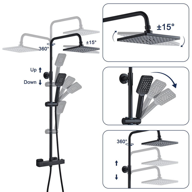 Columna de ducha termostática negra, Ginebra - 4