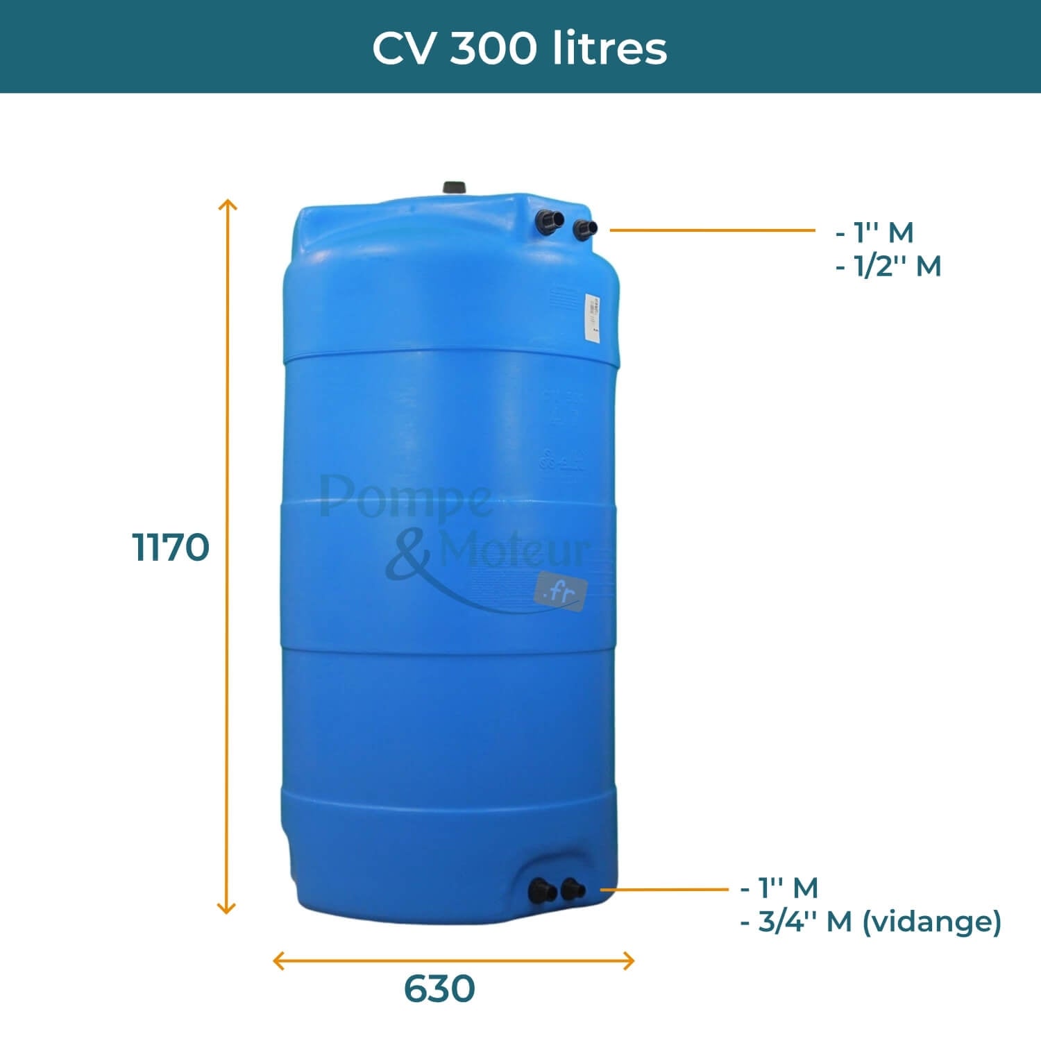 Cuve 300l Aérienne De Récupération D'eau - Réservoir Vertical Bleu - Elbi Cv300 - 2
