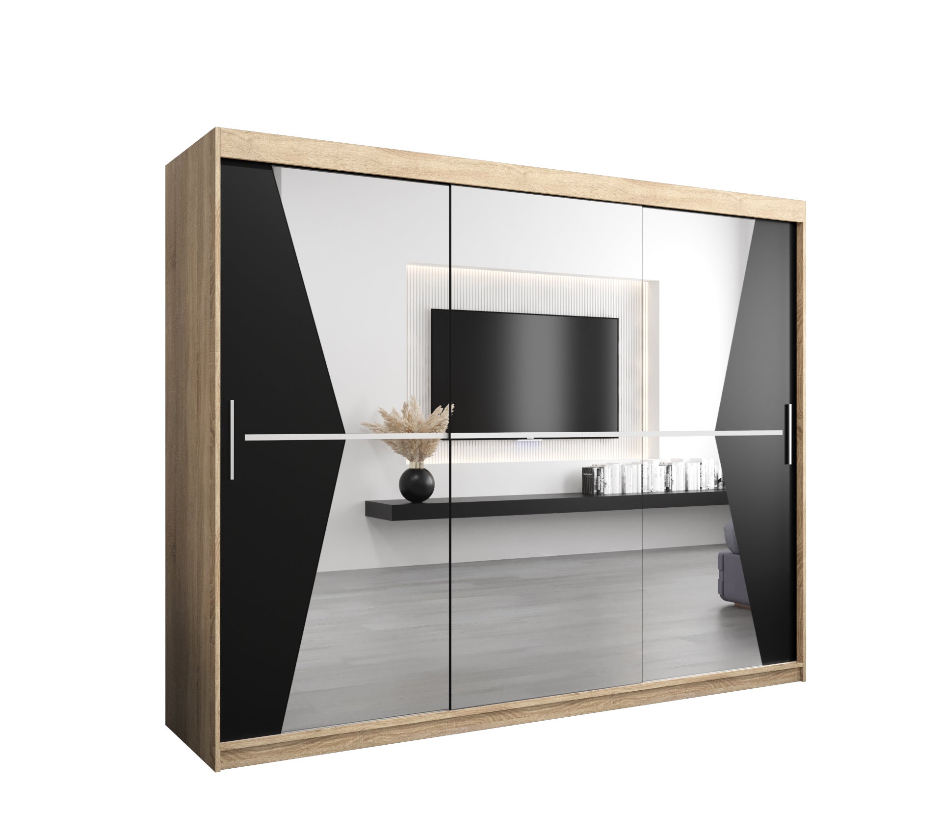 Szafa przesuwna garderoba MAROKO 250 x 62 x 200 cm Sonoma + Czarny - Abiks Meble