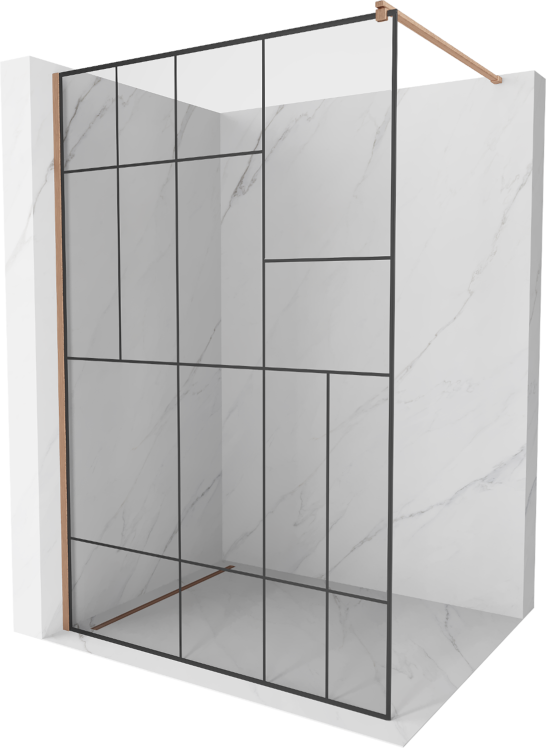 Mexen Kioto ścianka prysznicowa Walk-in 140 x 200 cm, czarny wzór 8 mm, miedź szczotkowana - 800-140-101-65-78