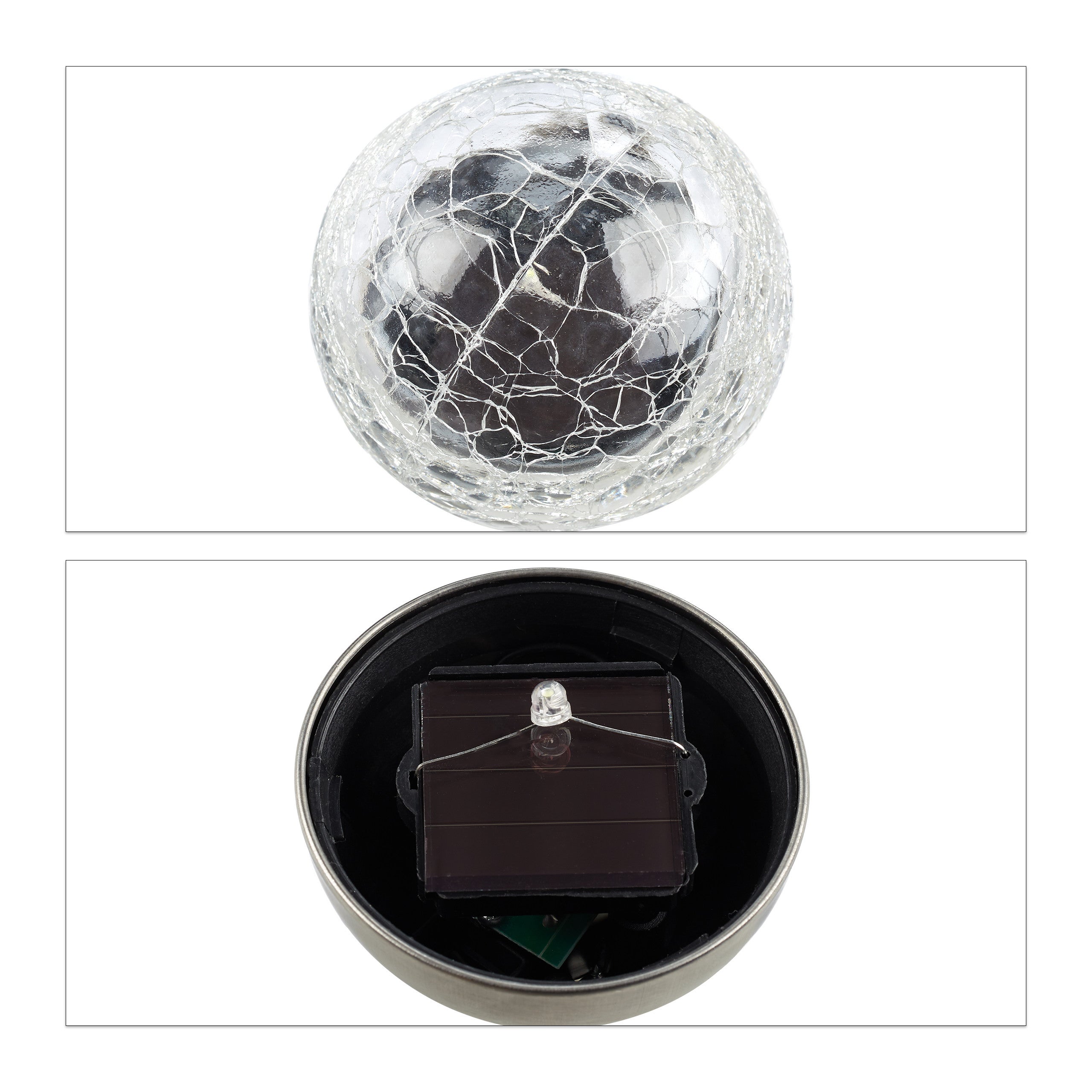Set da 20 Luci Solari Sferiche da Giardino, Effetto Vetro Rotto, Impermeabili, Paletti Inclusi, Argento - 9