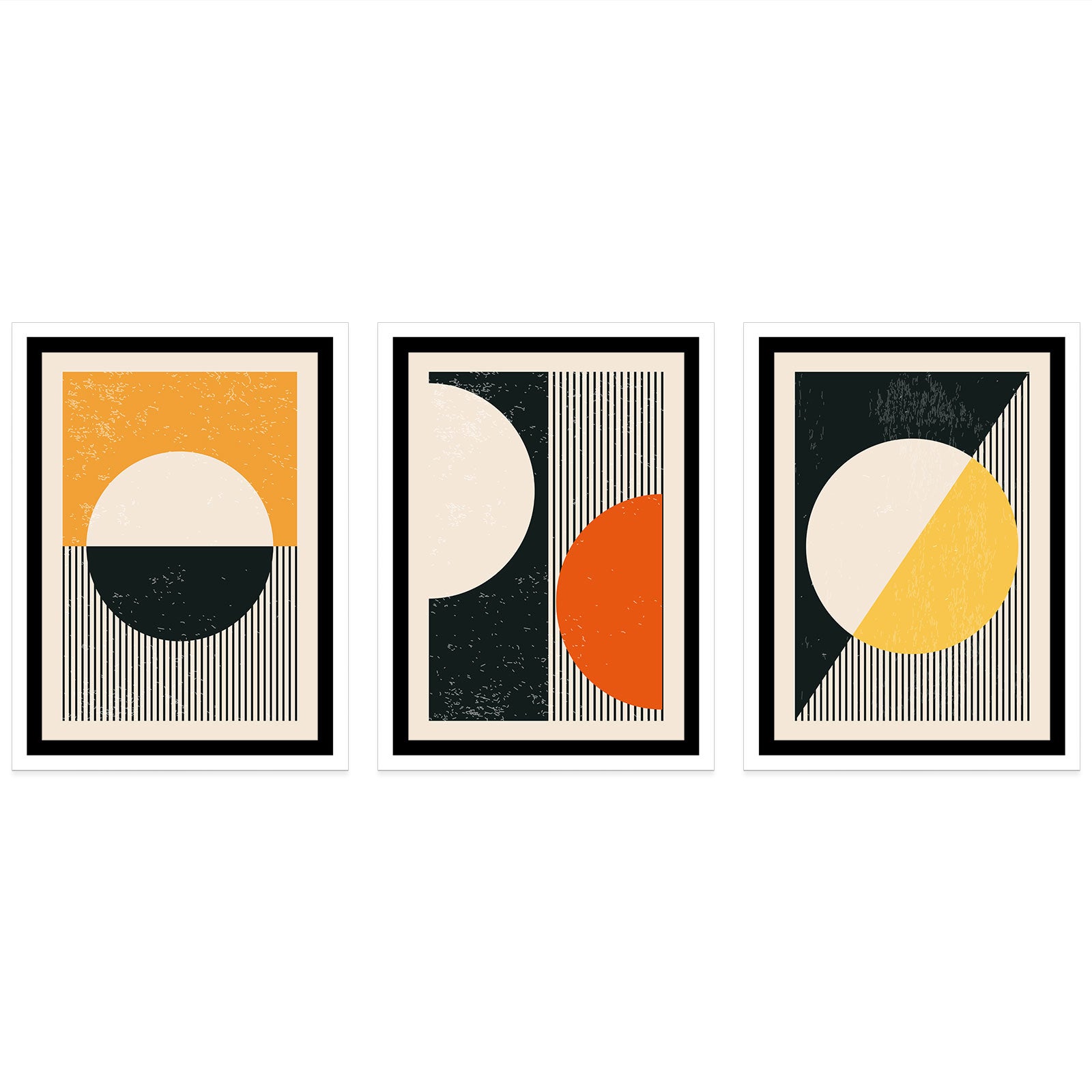 Lot de 3 affiches posters Triptyque décoratives - Géométriques - Bordure Noire et Blanche - 3 Affiches - 21x29,7 cm (Cadres non fournis) - 4
