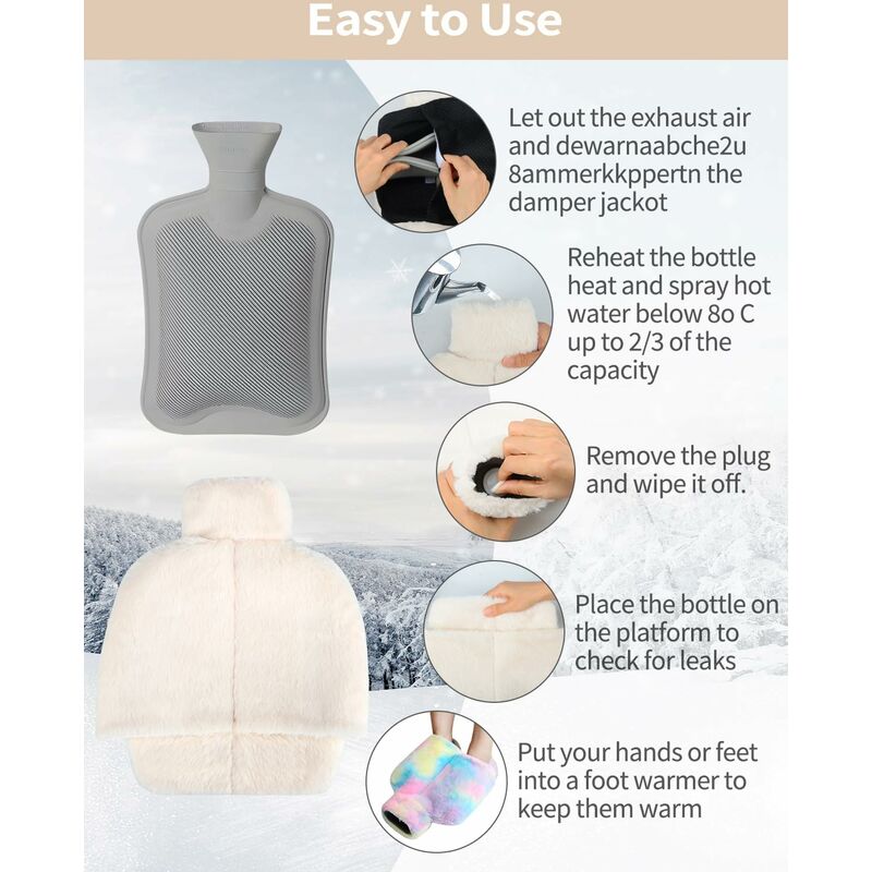 Chauffe Pied,2L Bouillotte Pieds non électrique avec Housse en Peluche Semelle Antidérapante Durable,Chaufferette Pieds Reutilisable - 4
