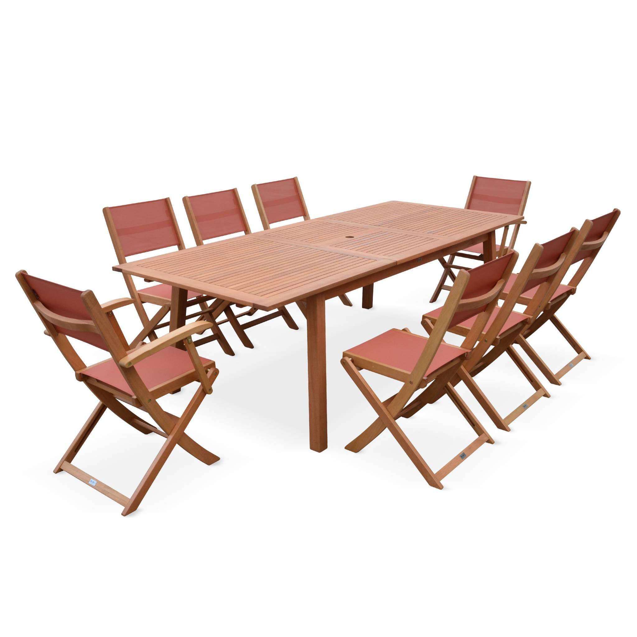 Table et 6 chaises jardin bois massif avec rallonge intégrée Denpasar