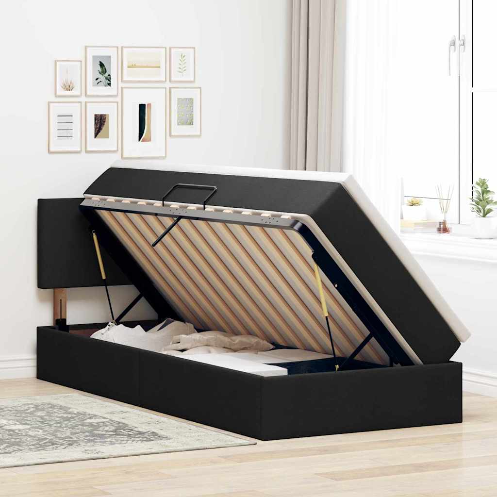 Lit avec rangement et matelas noir 90 x 190 cm en velours - 4
