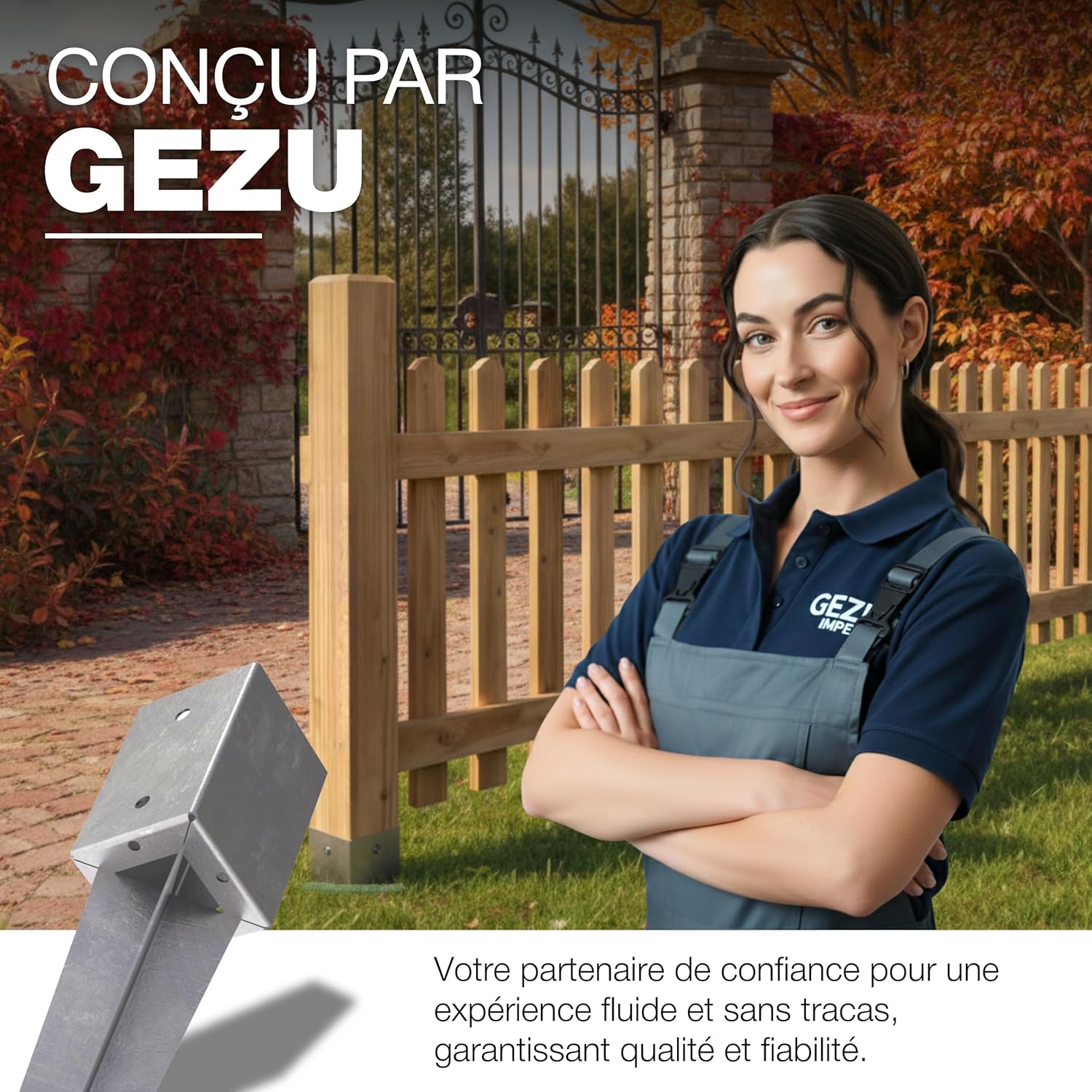 Ancrage au sol 96 x 96 x 750 mm galvanisé à chaud Lot de 4 douilles de fond d'impact, support de poteau de poteau de poteau de frappe GeZu Impex - 7