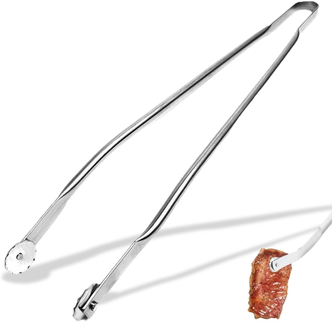 Szczypce do grilla 1 szt., obrotowe szczypce do kiełbas ze stali nierdzewnej z rolkami, akcesoria do grilla (30 cm)