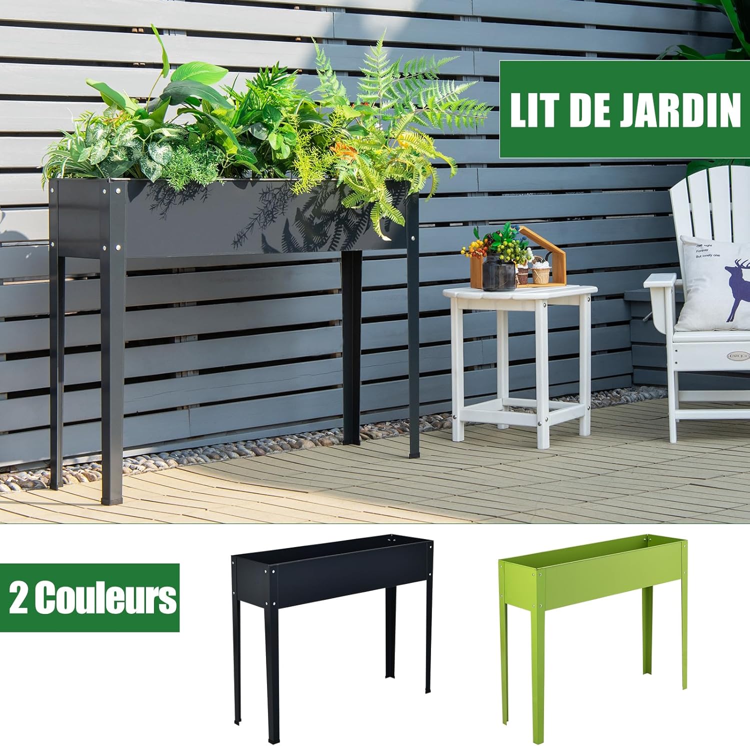 Fioriere da esterno rialzate in acciaio zincato per ortaggi, erbe aromatiche, giardino, terrazza, grigio (100 x 30 x 80 cm) - 3