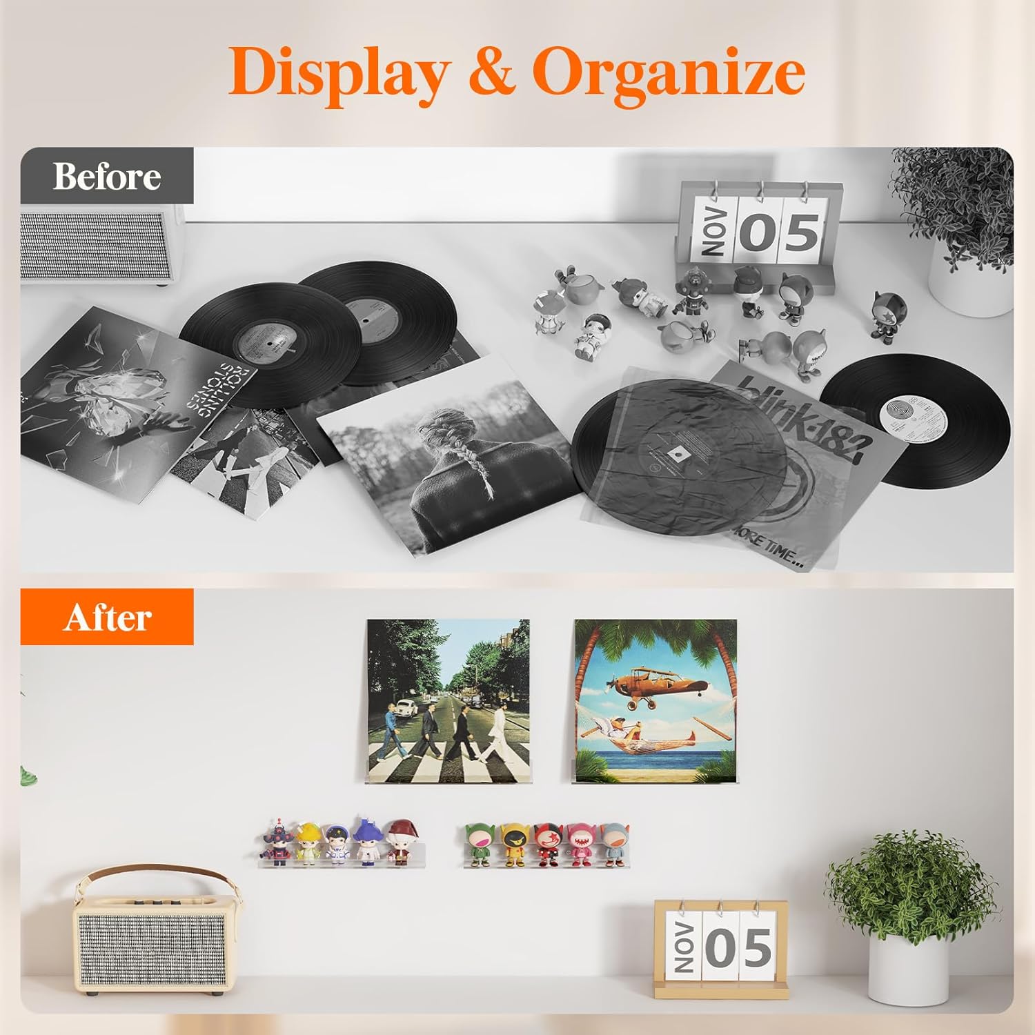 Suporte de parede flutuante para discos de vinil, pacote de 6 unidades, acrílico transparente de 30 cm para fotografias e armazenamento - 3