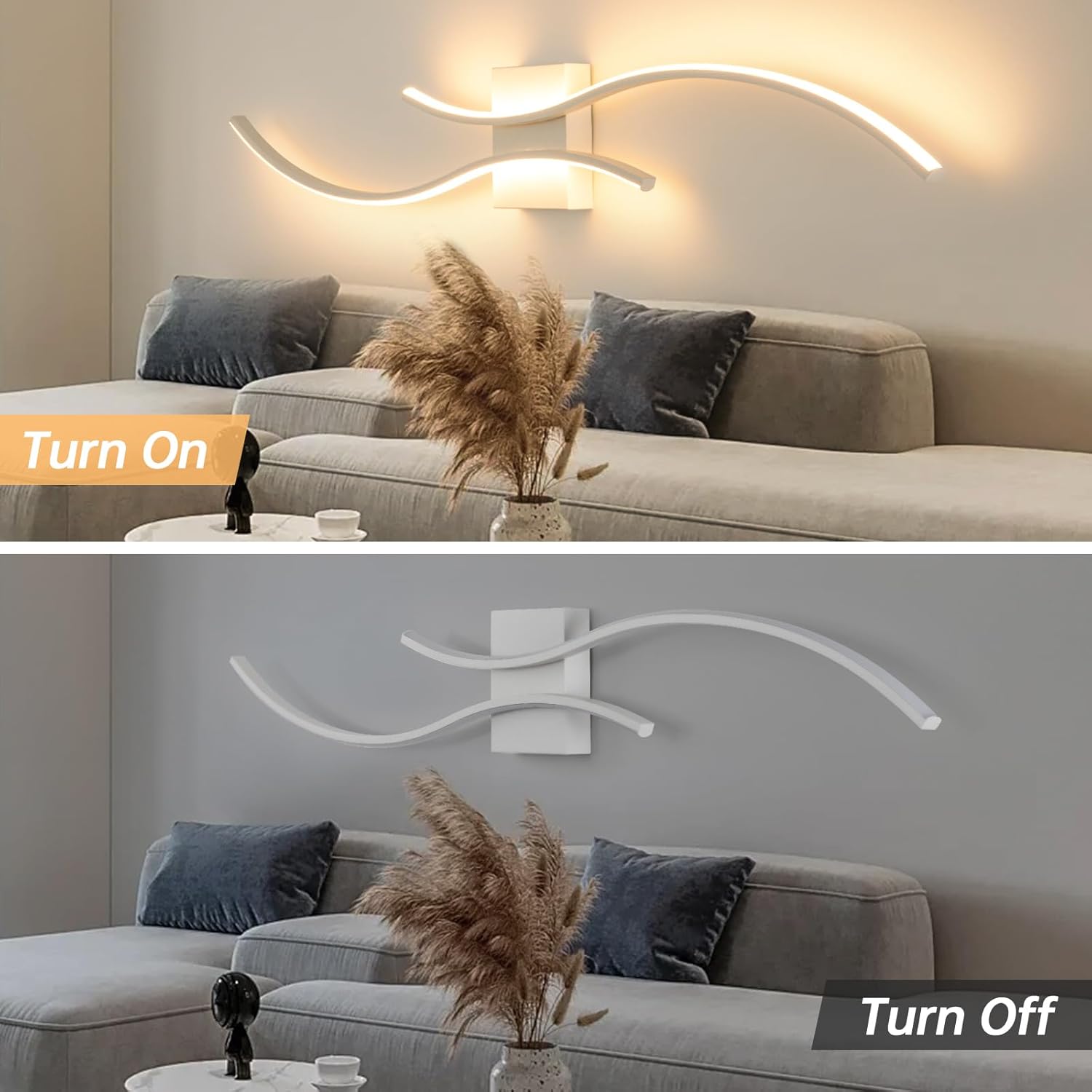 Aplique LED de pared de 60 cm x 15 cm, moderno aplique de arco, lámpara de noche para interior, luz de techo, 3 temperaturas de color (3000 K-6000 K) - 6