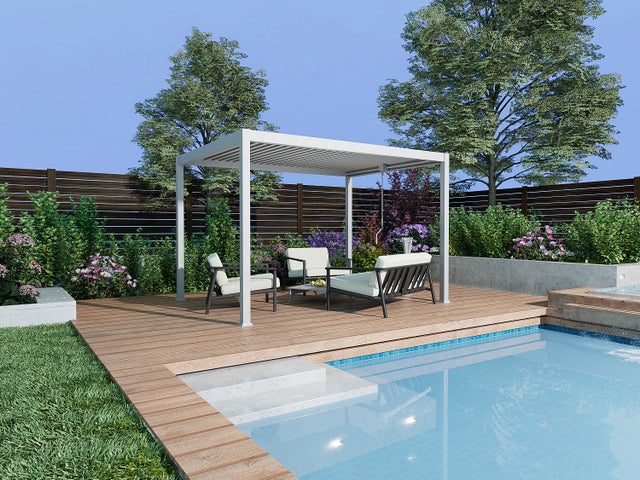 Pergola bioclimatique autoportante en aluminium avec lames orientables - 12 m² - blanche- AMALFI