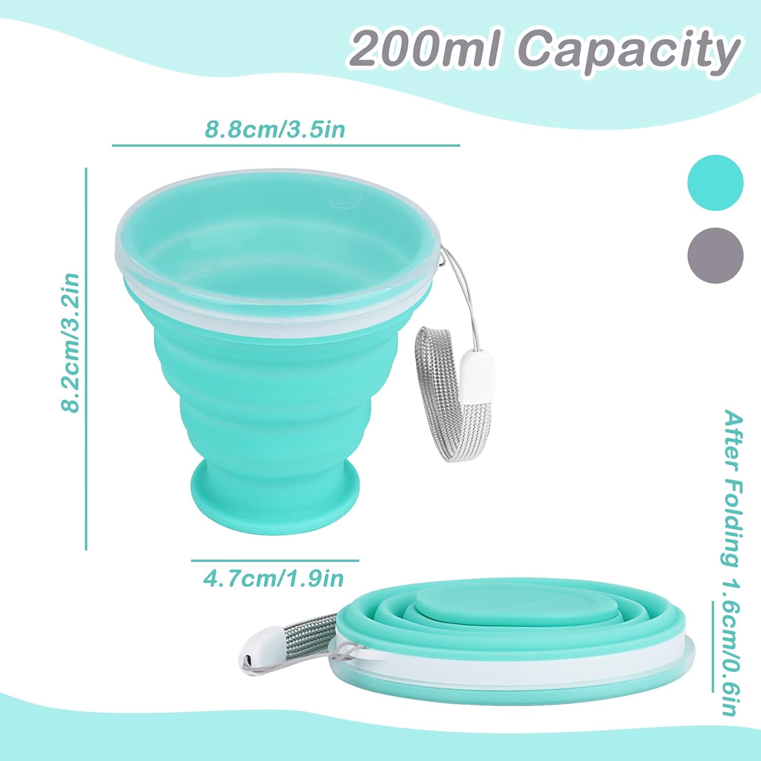 DAWOOWF 270l Bicchiere Portatile Pieghevole Da Viaggio Con Coperchio In Plastica,Bicchiere - 2
