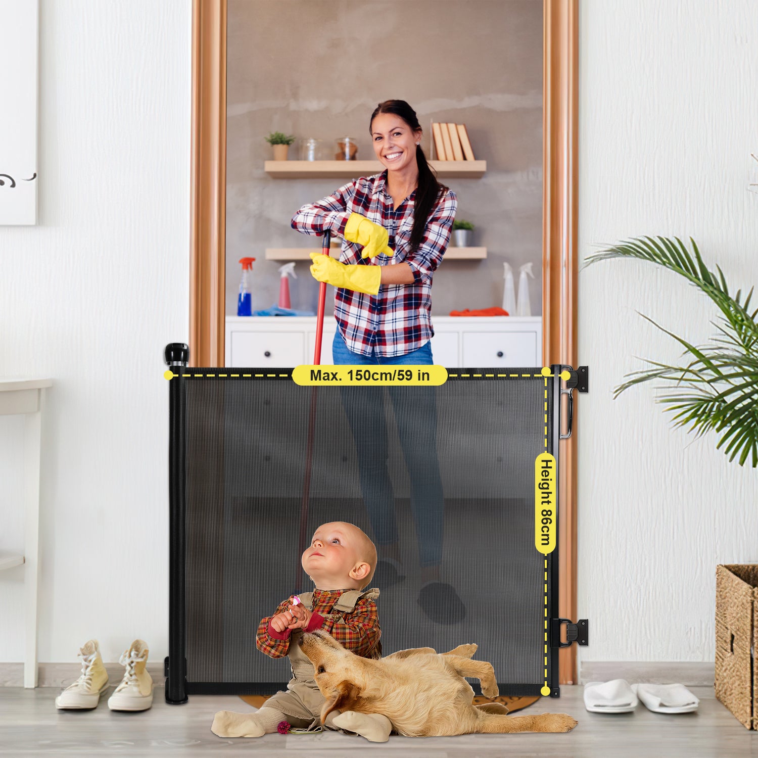 Barrière D'escalier Rétractable Extensible Pour Bébé - 68cm De Haut, Jusqu'à 125cm De Large, Sans Perçage, Pour Enfants Et Animaux