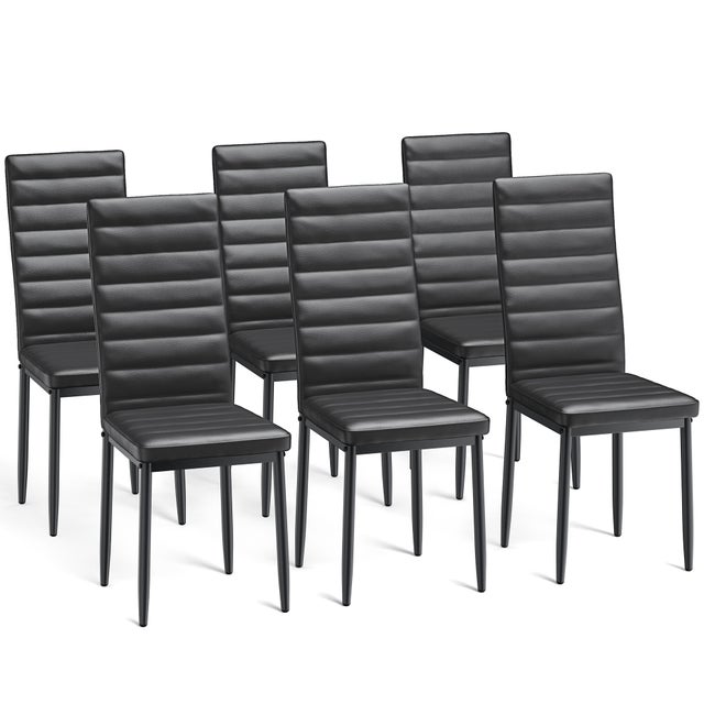 Lote de 6 Sillas de Comedor/Cocina con Asiento Acolchado en Cuero PU, Pata Metálica y Pies de Goma Negros Bealife