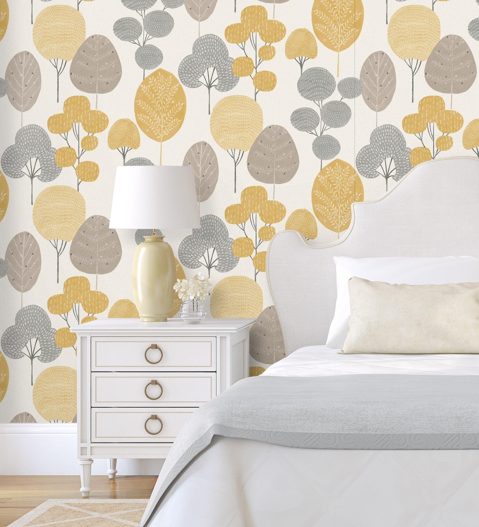 Carta da parati lavabile di alberi grigi e senape in bosco nordico - Memorial Park 680924 di GAULAN - Rotolo di 10 m x 0,53 m - 7