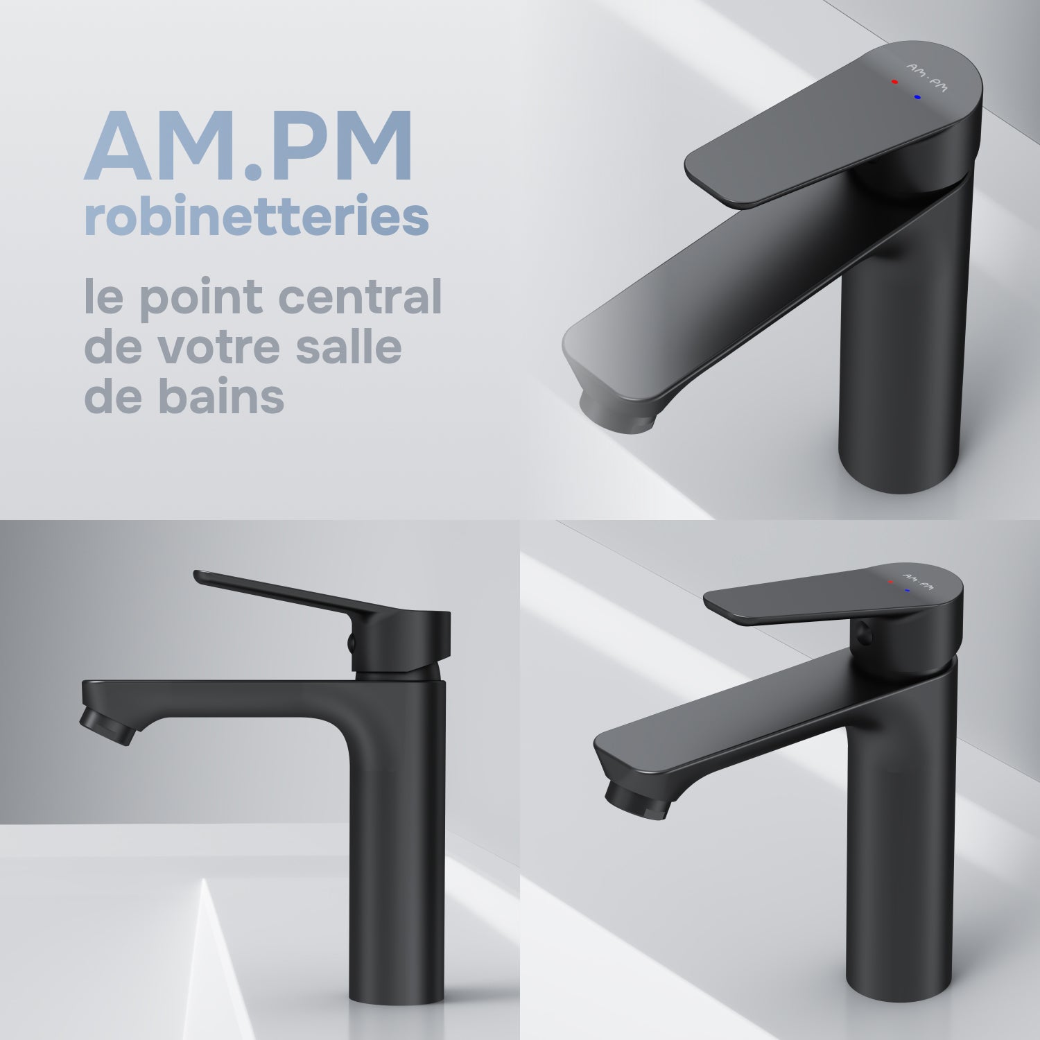 Mitigeur de Lavabo, Robinet de Lavabo, Mitigeur Salle de Bain Robinet de lavabo, Noir, Hit taille S, FTA02122 AM.PM - 9