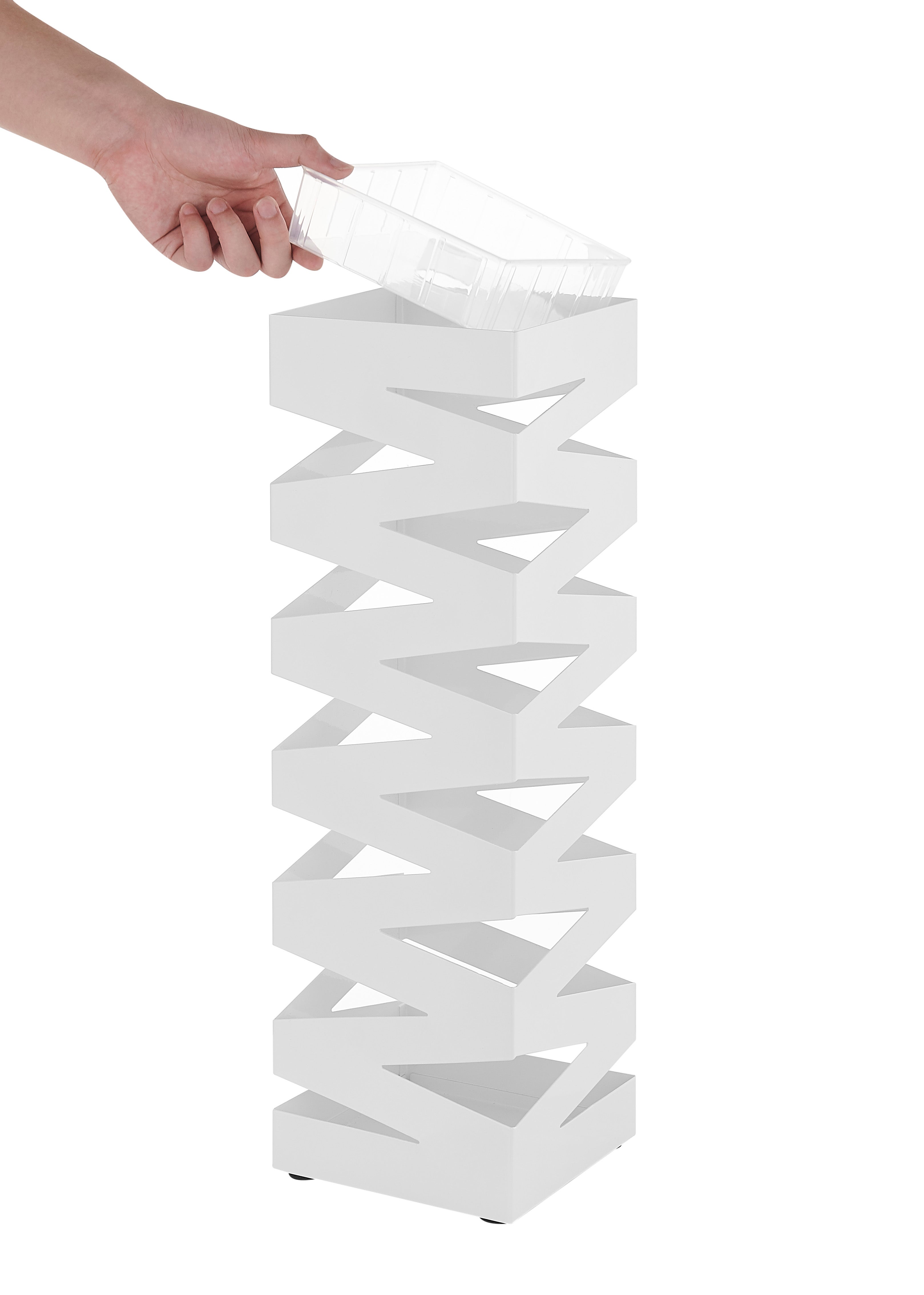 Porte Parapluie en métal avec Bassin d'Eau, Blanc - 4