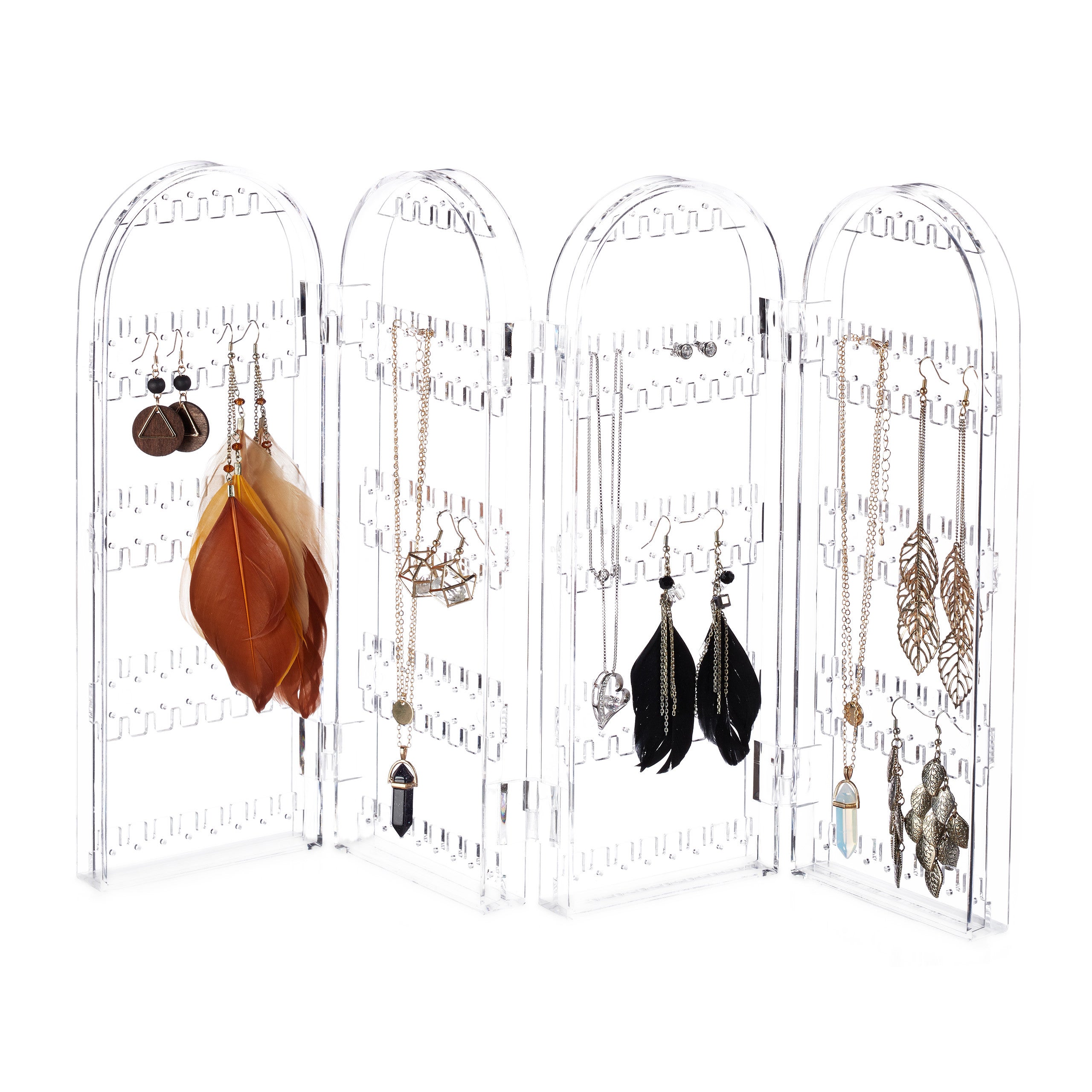 Porte-Bijoux Socle Marbre - 3 Bras Dorés - Rangement Colliers/Boucles D'Oreilles - 35x18cm