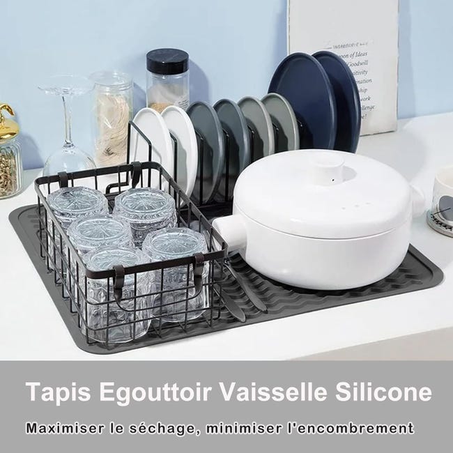 Tapis Égouttoir Vaisselle Silicone 8x60cm Noir - Tapis Évier Cuisine Anti-Glisse Et Séchage Rapide