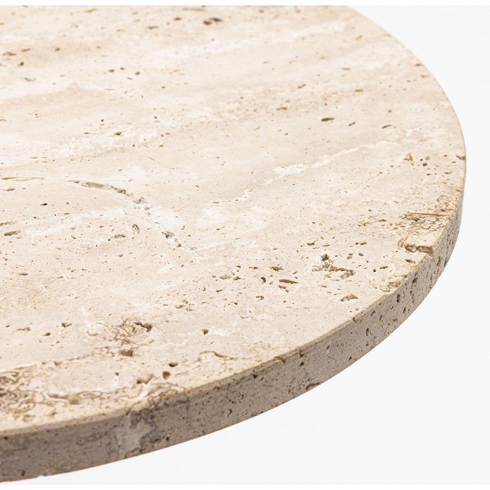 Rito - Table d'appoint en métal et travertin ø35cm - Beige - 3