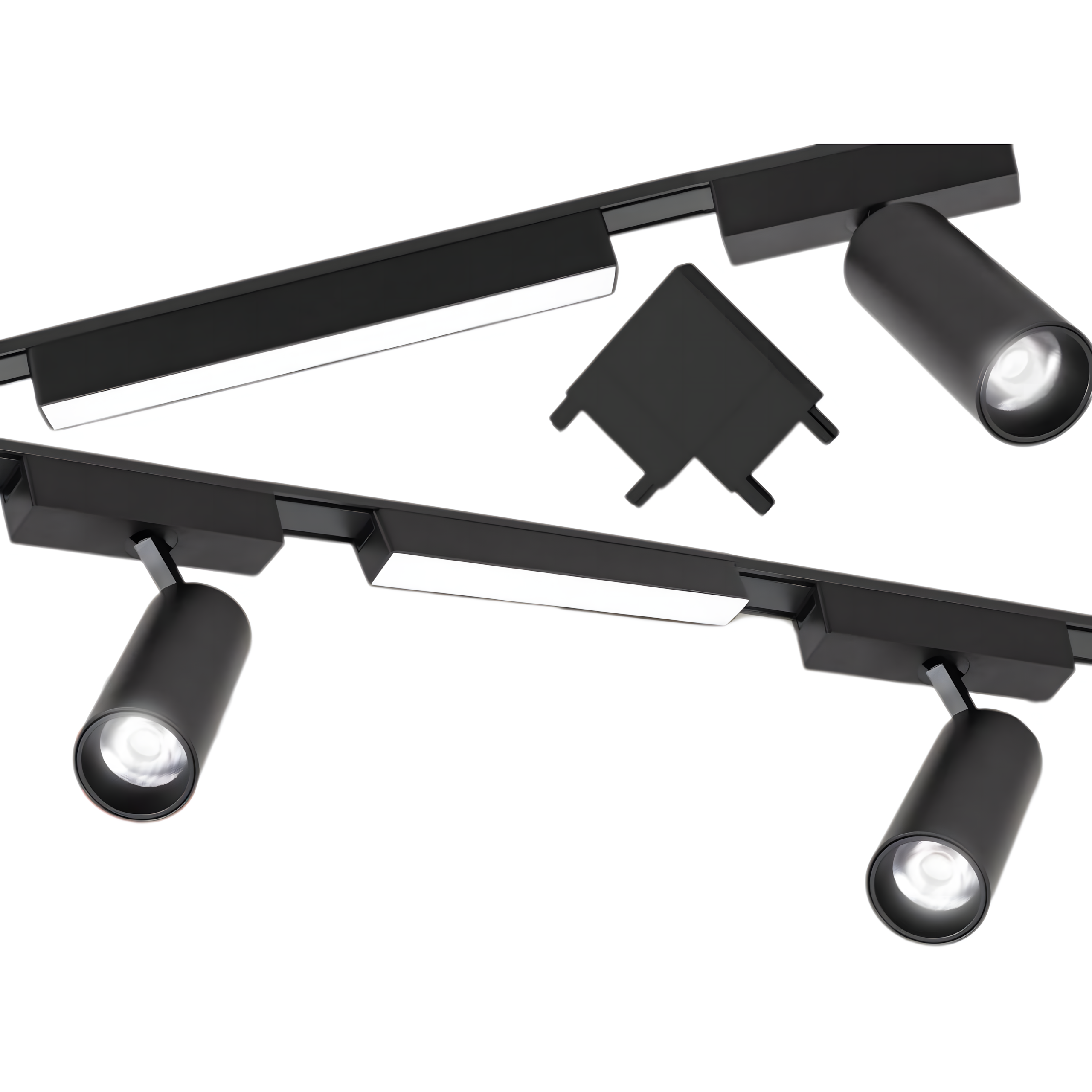 Zestaw oświetlenia szynowego LED Czarny system magnetyczny 2 x szyna 1m + 5 lamp LED + łącznik kątowy LEDHOFF