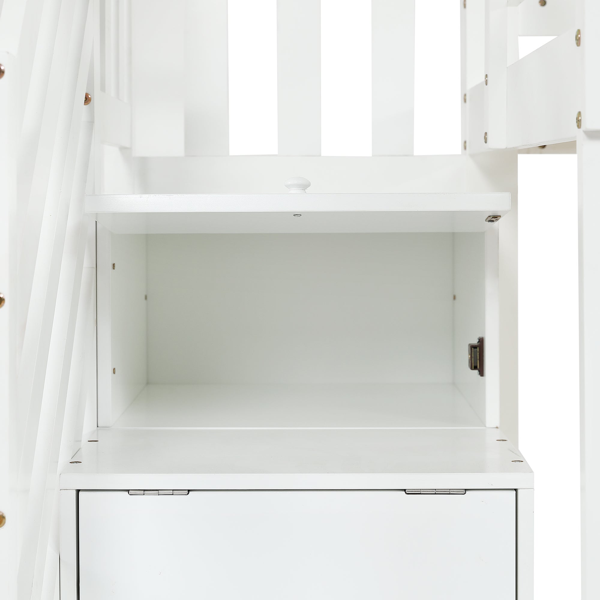 Lit superposé 90x200cm en bois - avec escalier de rangement - Blanc - 8