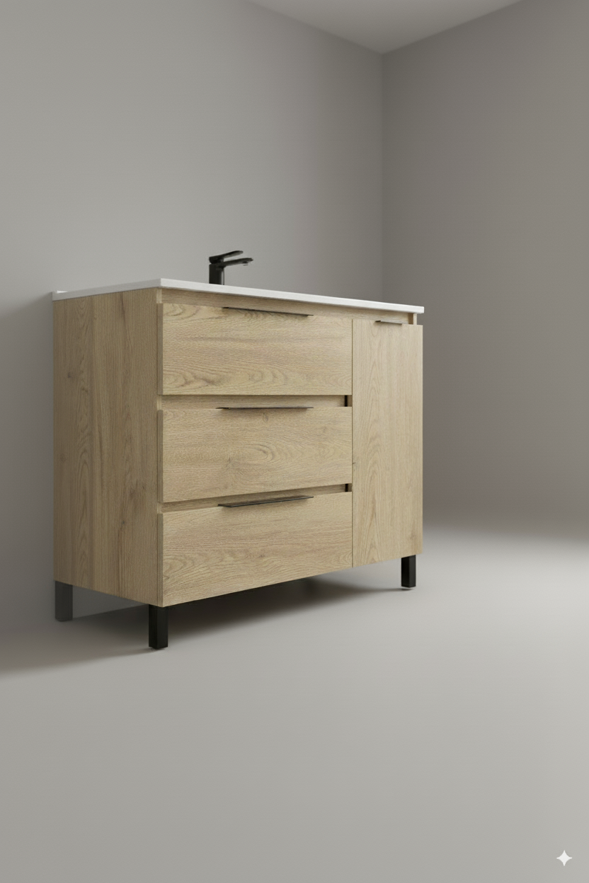 Ensemble Alessandria composé d'une armoire et d'un plan de travail de 100 cm, finition nébraska avec poignée directionnelle. - 2