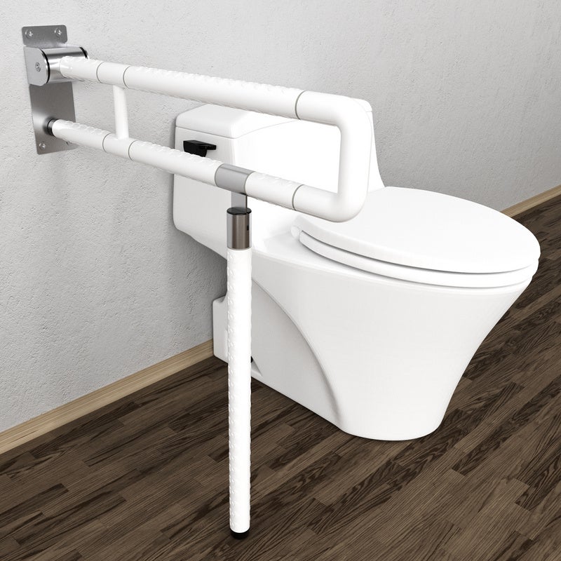 Barre d'appui rabattable pour toilettes blanc, poignée de maintien et de sécurité pour personnes handicapées et âgées - 5