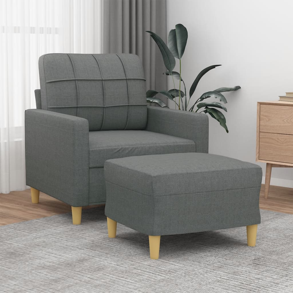 Repose-pied / Tabouret En Bois De Bouleau Massif - Coussin Gris Foncé Amovible - 51x41x40 Cm - VidaXL - 4