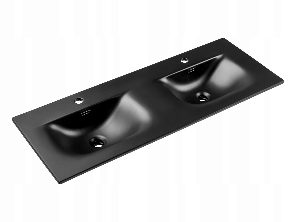 Umywalka meblowa SKY 1 120 cm czarny mat 2 misy wpuszczana ceramiczna