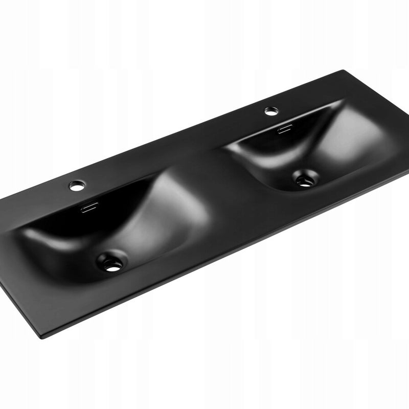 Umywalka meblowa SKY 1 120 cm czarny mat 2 misy wpuszczana ceramiczna