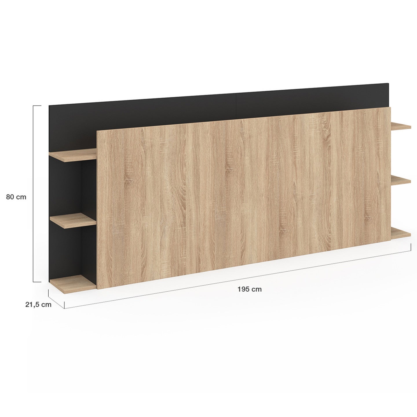 Tête de lit sur pied CIRI pour lit 140 et 160 cm avec rangements bois et noir - 4