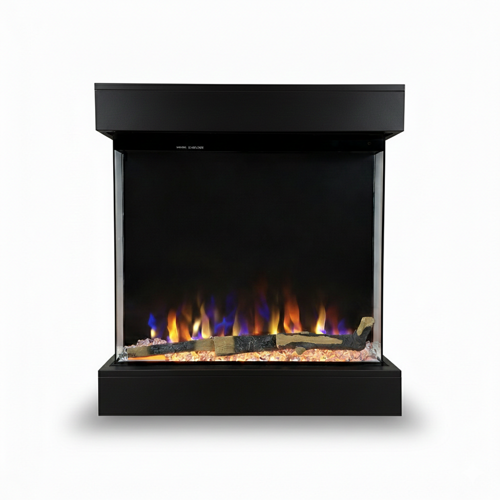 Tempo Style – Czarny kominek elektryczny CALLIOPE ze zintegrowanym głośnikiem Bluetooth | Efekt prawdziwego ognia 750–1500 W