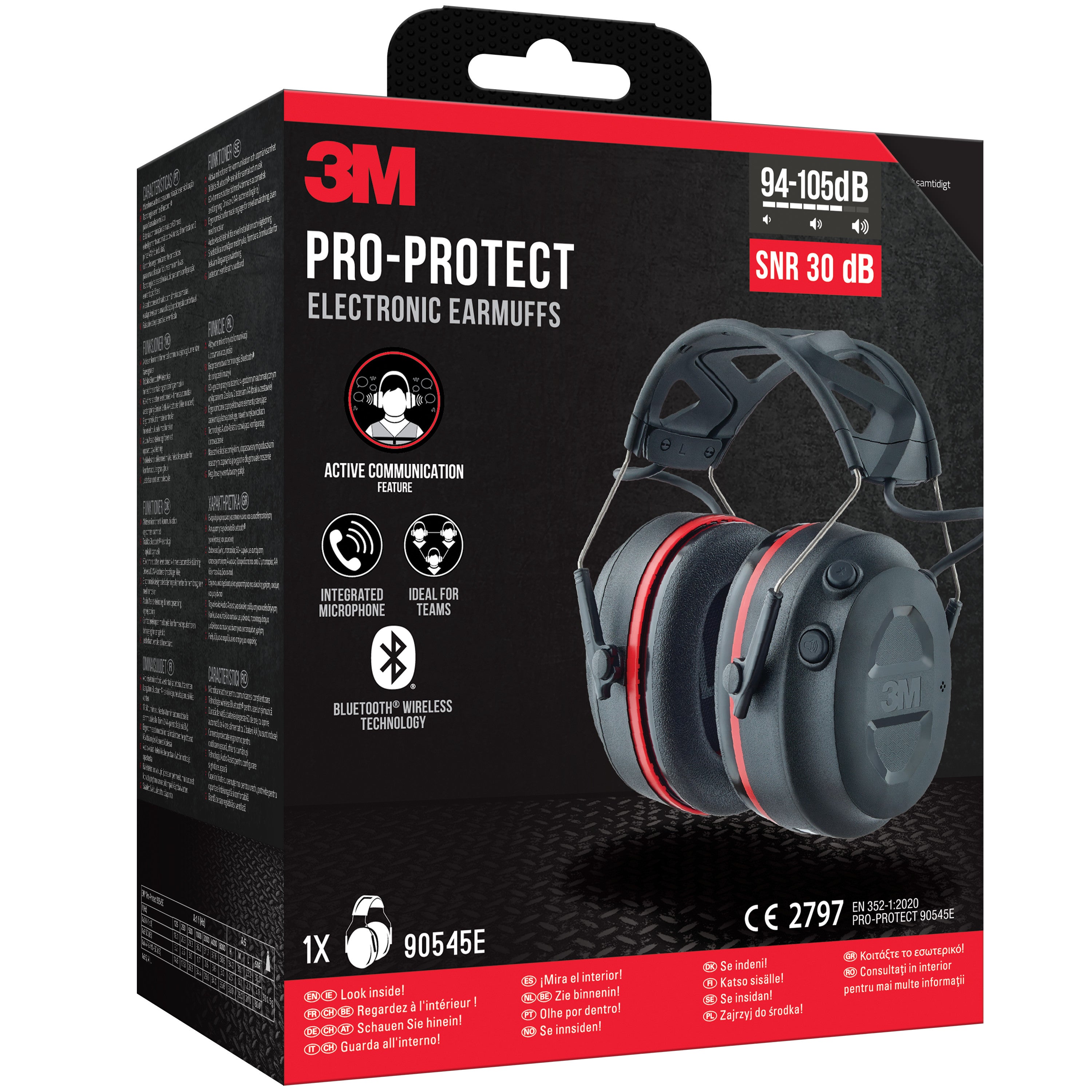 3M™ Pro-Protect Nauszniki 90545E, Bluetooth®, wartość SNR 30 dB, Czarne - 3