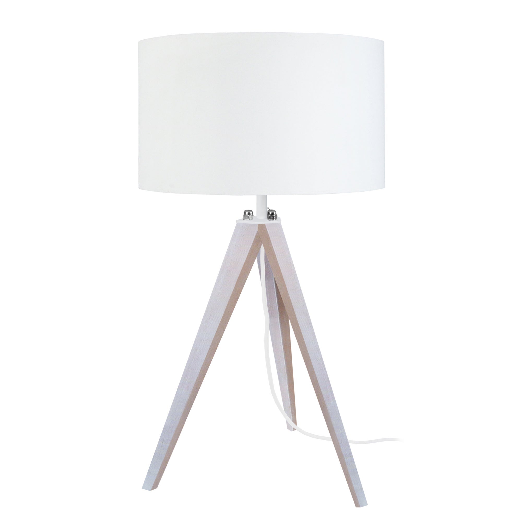Lámpara de noche tosel idun b tela trípode madera blanca d30 x h54 cm
