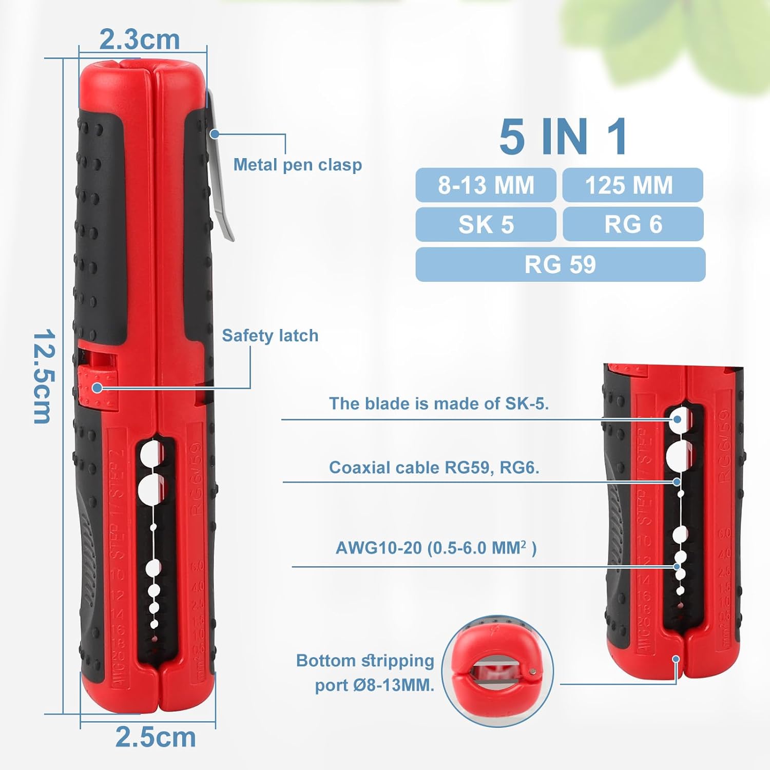 Outil à Dénuder, Outil Universel à Dégainer, 125 mm Dénudeur câble coaxial, Câble basse tension universel Ø8-13mm - 2