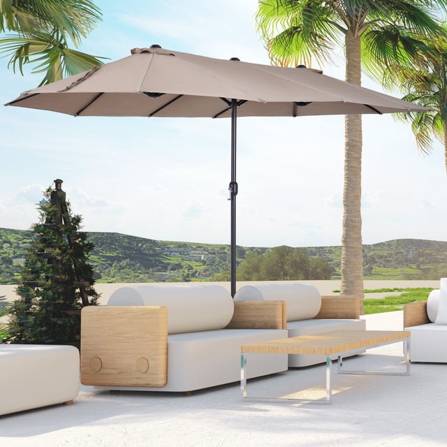 Chapéu de Sol Duplo Outsunny Café Aço e Poliéster 460x270x240cm