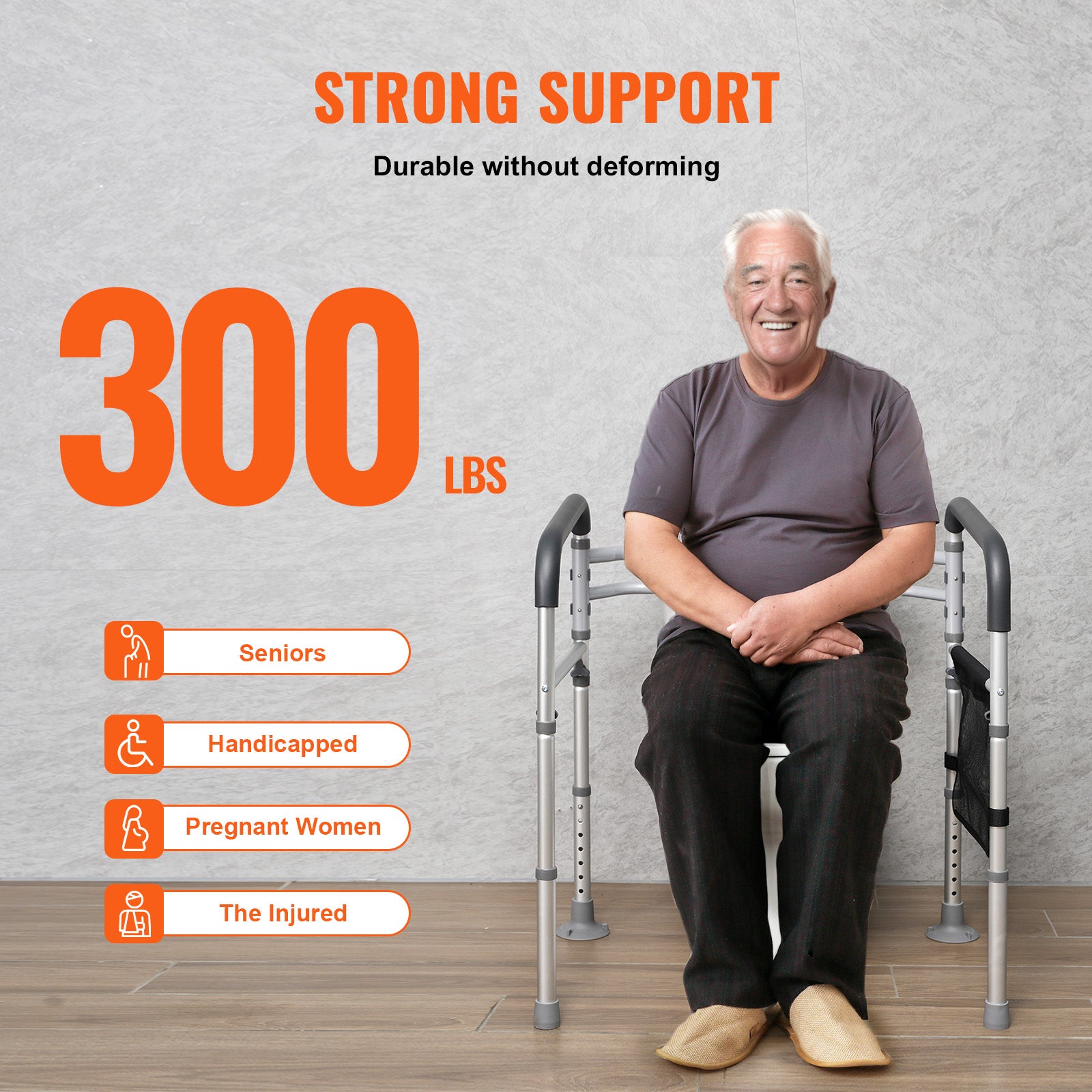 Barre de sécurité pour toilettes,SucceBuy siège pliable 300 lb,poignées antidérapantes,rampes polyvalentes,tube en alliage d'aluminium - 5