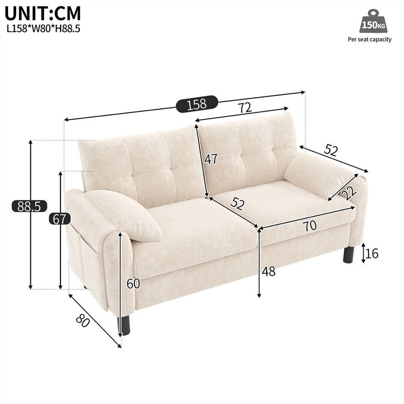 DRIPEX Canapé 2 places moderne avec accoudoirs épais,Canapé rembourré confortable en tissu chenille pour salon,Beige - 3