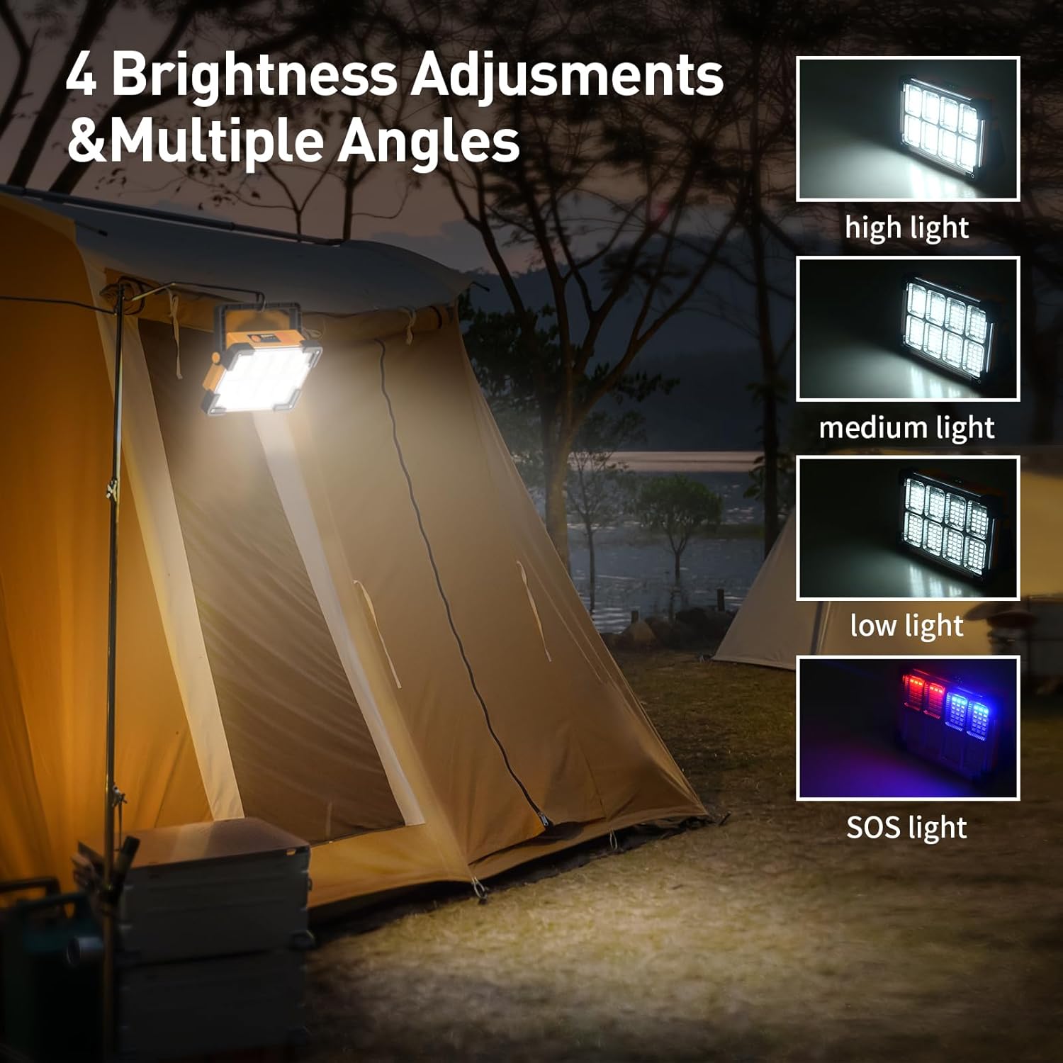 5 ensembles 30W Projecteur LED Rechargeable,Projecteur LED Chantier Portable Solaire & Batterie Rechargeable,4 Modes 5400mAh Lampe de Travail Pou - 2