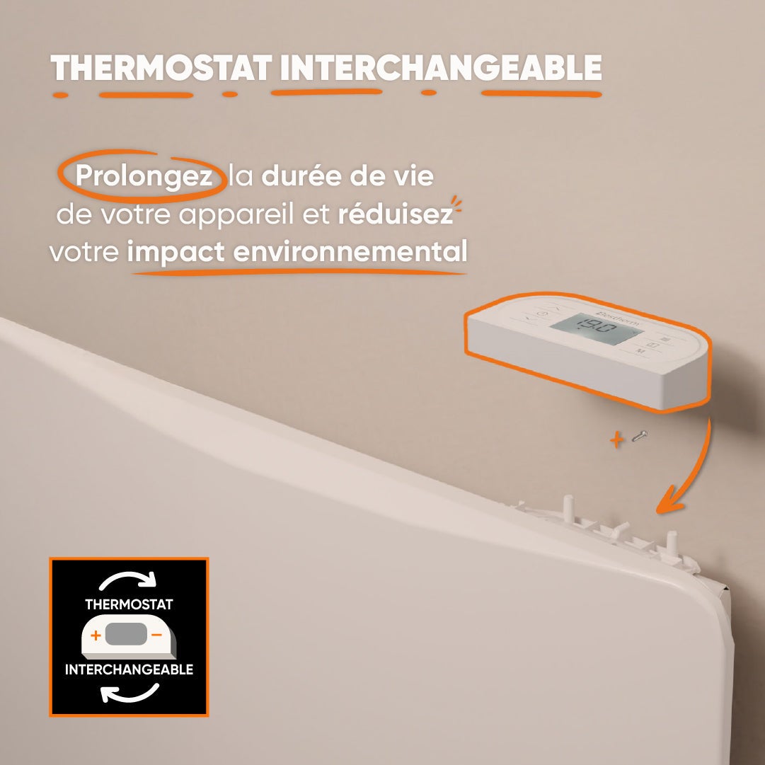 Radiateur électrique fixe à inertie sèche céramique avec thermostat interchangeable 2000W Bestherm OVEO horizontal blanc - 4