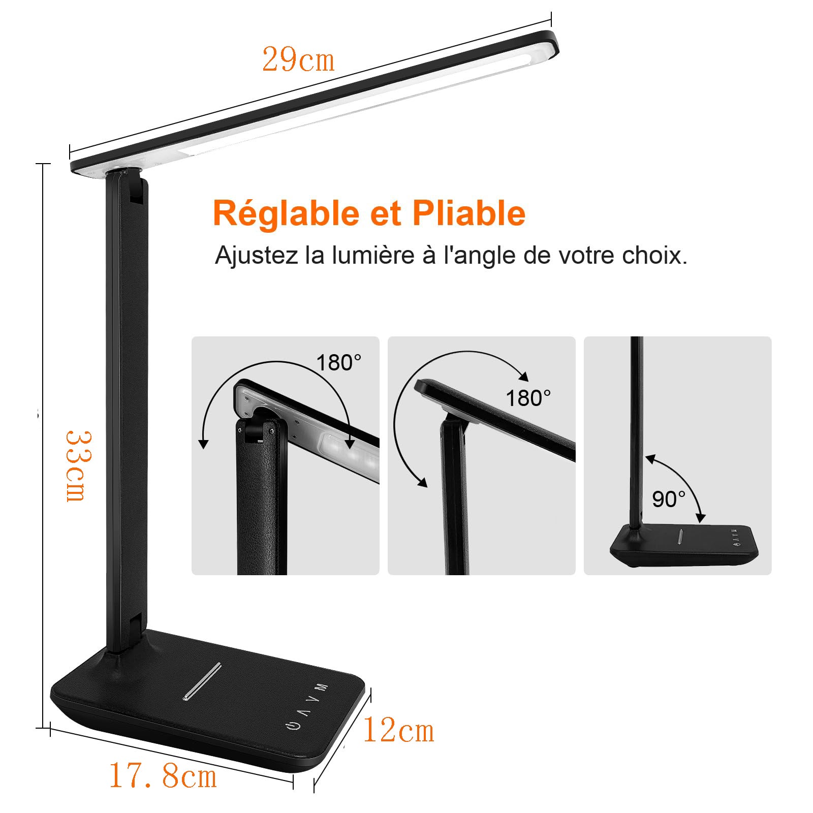 Lampe de table LED, lampe de chevet à intensité variable, 5 modes de couleur,5 niveaux de luminosité, contrôle tactile flexible,pour chambre à coucher - 3