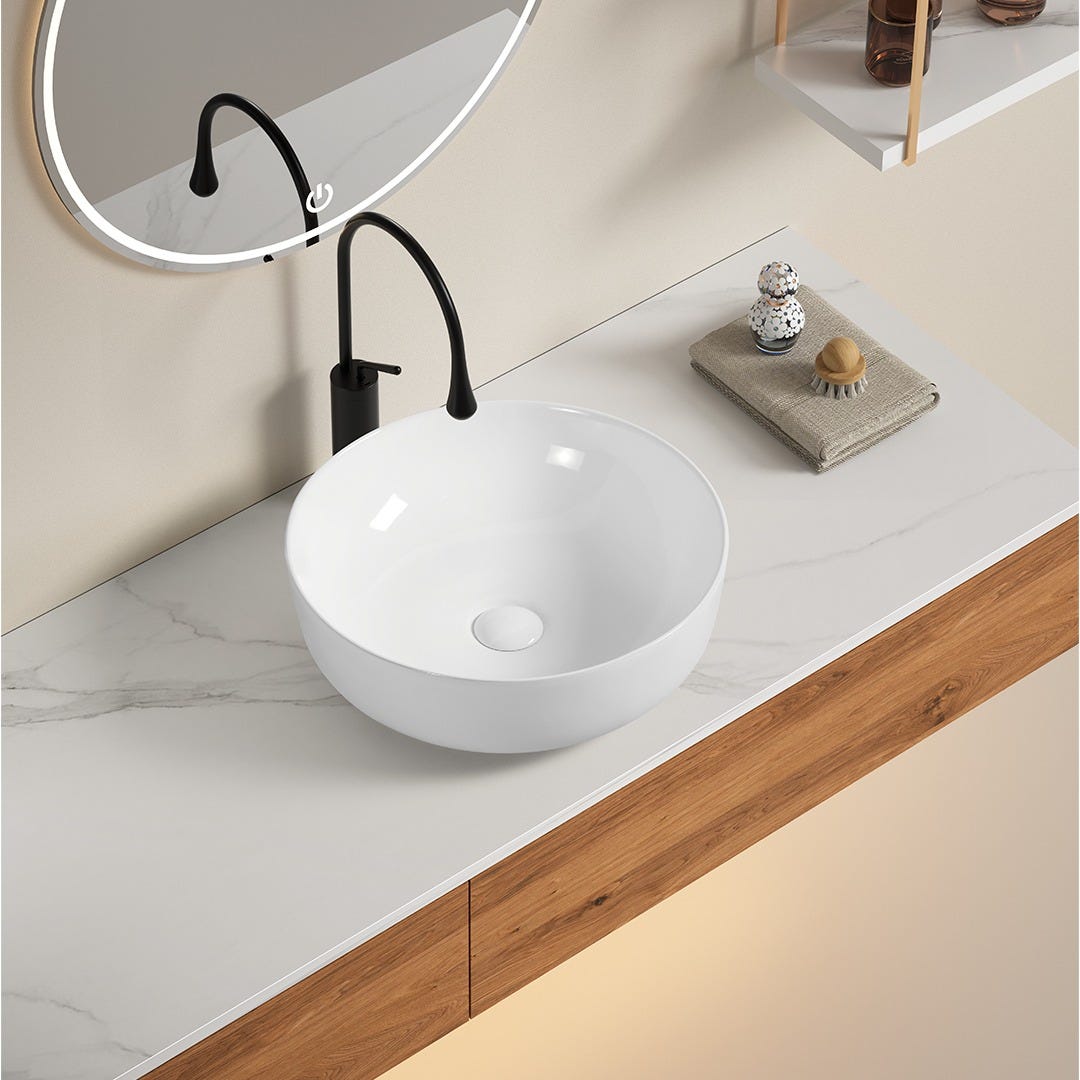 Lavabo rond à poser 41cm en céramique blanche | Leroy Merlin
