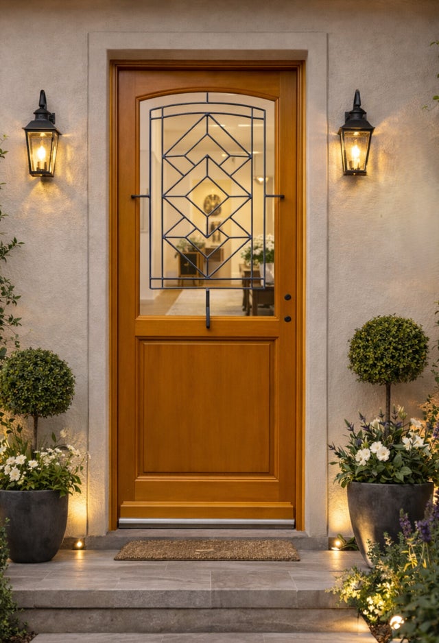 Porte D'entrée Bois Vitrage Transparent, Elioth H215 X L90 Cm Côte Tableau P.gauche (poignée, Barillet Ref 010403fp) Gd Menuiseries