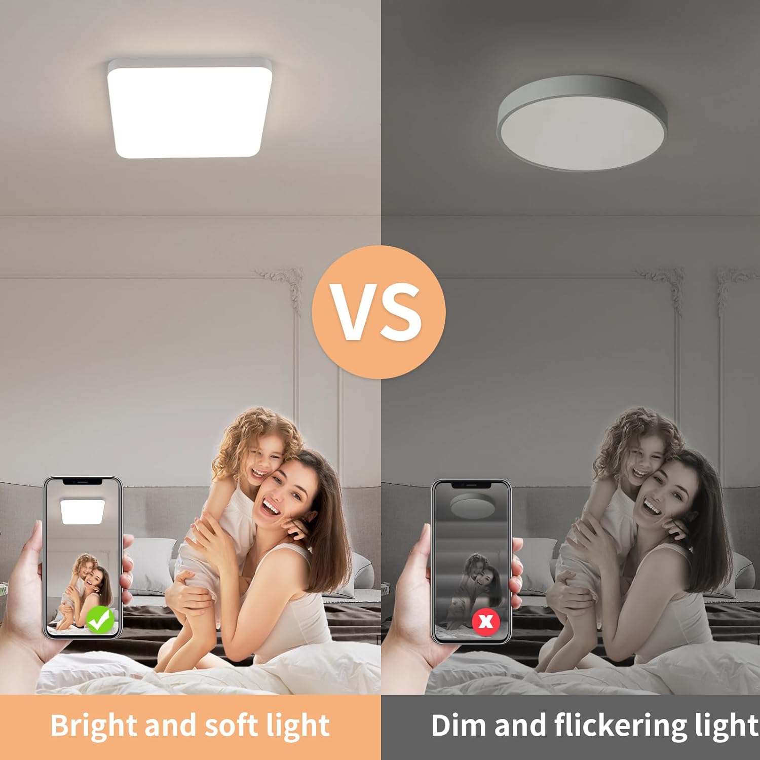 GOECO Plafonnier LED, Blanc Carré 25CM, 32W 4000K Lumière Blanche Neutre, PVC, Triple Protection pour Chambre Balcon - 6