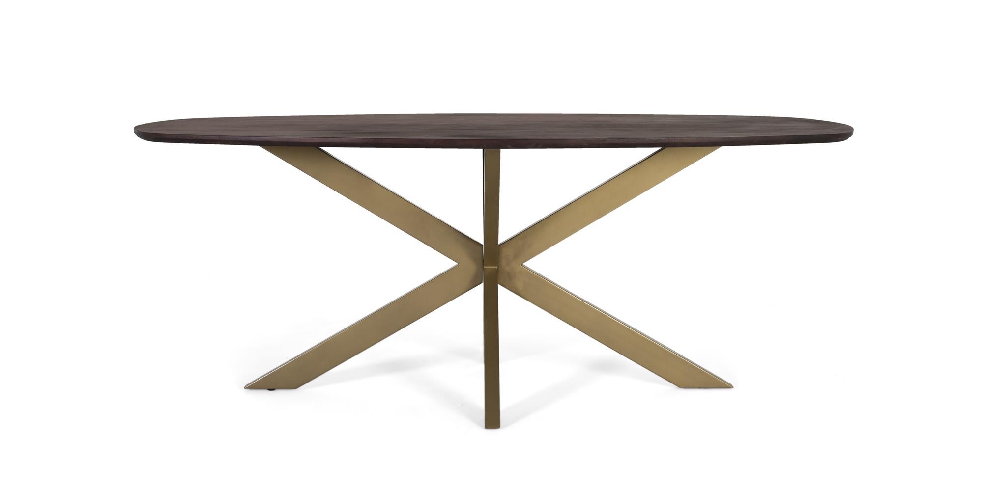 Stół owalny z drewna akacjowego i metalowymi nogami 200 cm