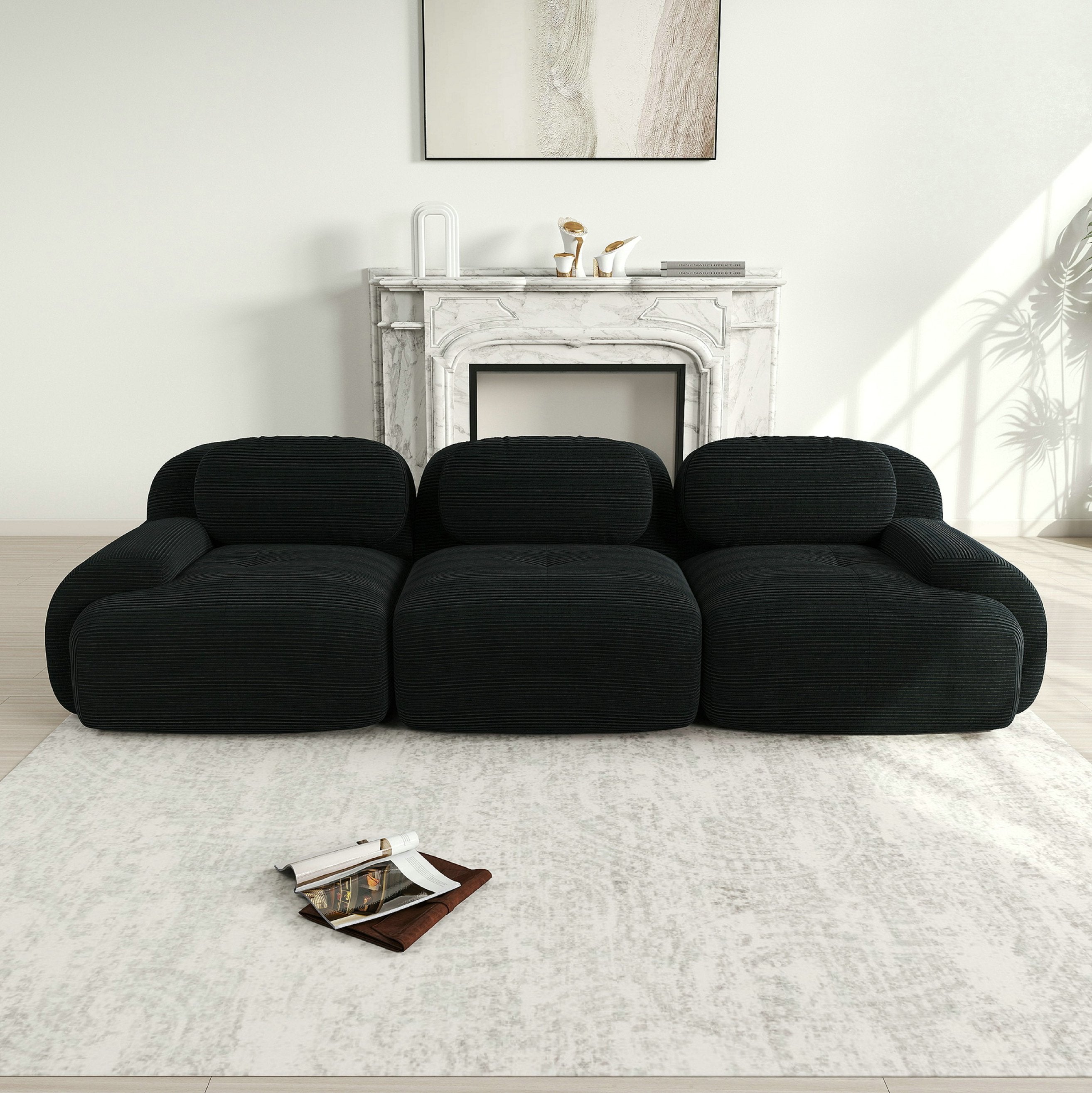 Canapé d\' modulable 3 places, antidérapant et adapté aux animaux, pieds élargis – tissu velours côtelé respirant – noir - 2